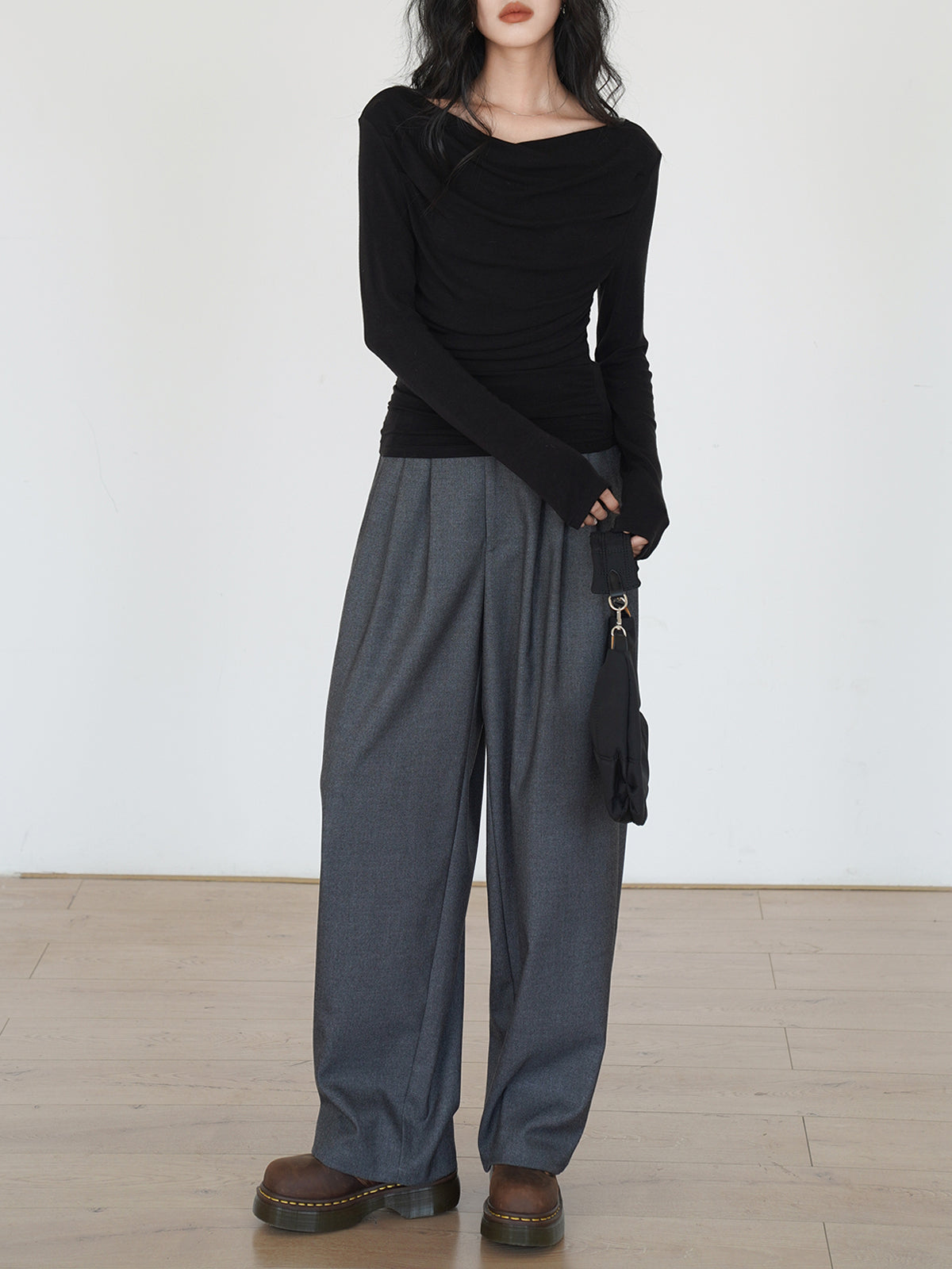 Drapeli Uzun Kollu Slinky Gömlek