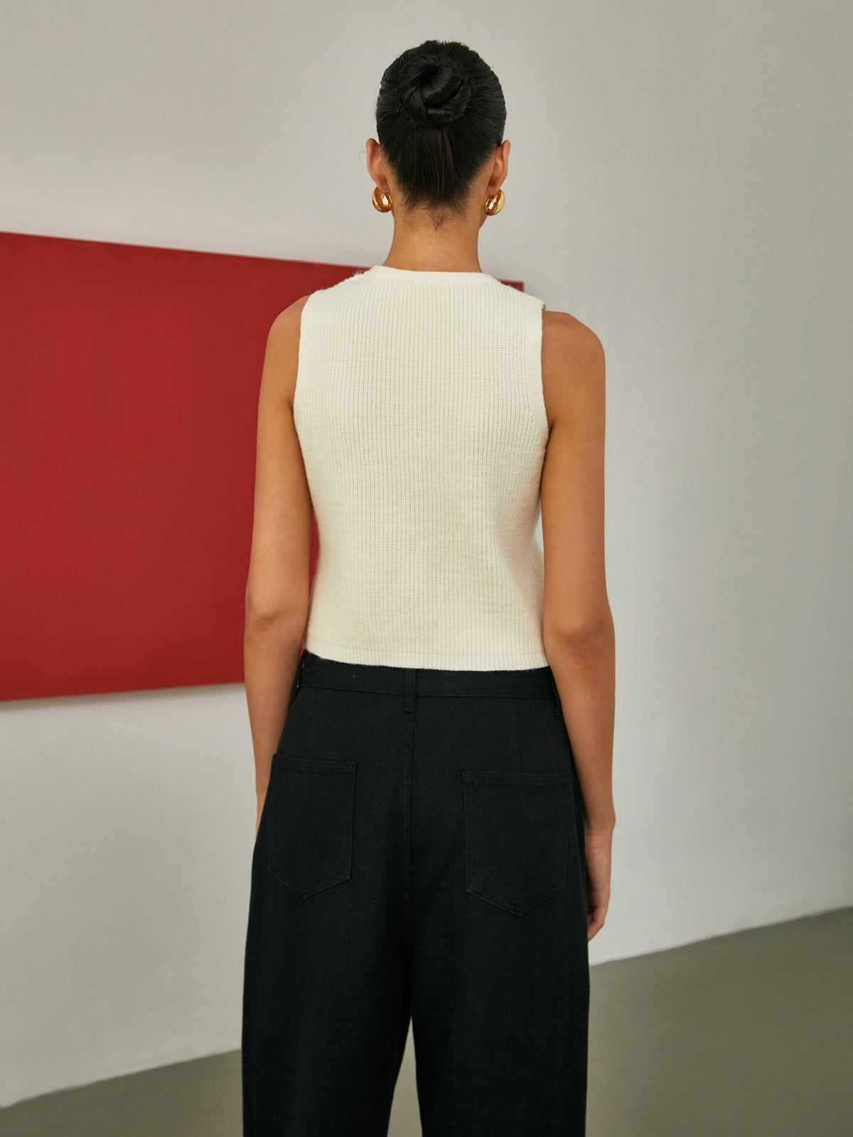 Krem Rengi Düğmeli Ön Hırka