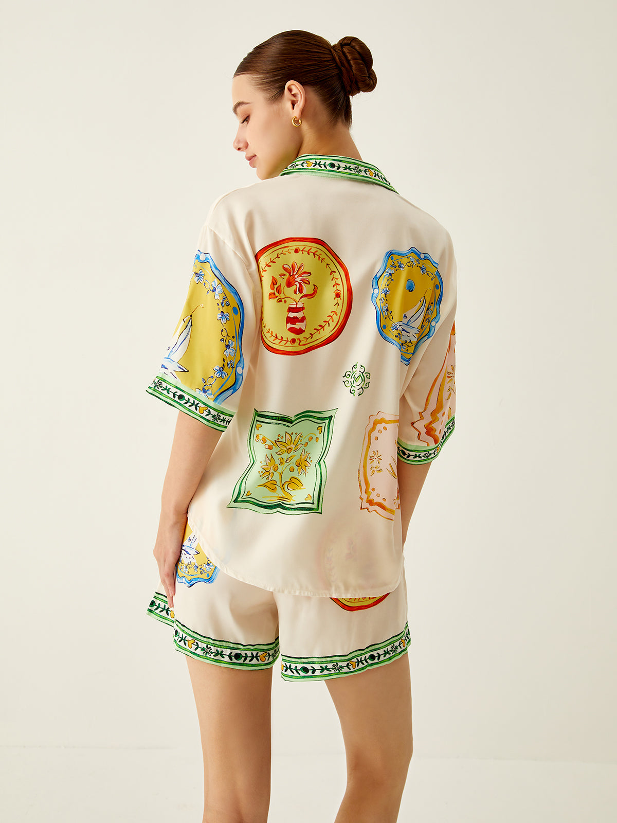 Loosen Baskılı Saten Şort Takımı