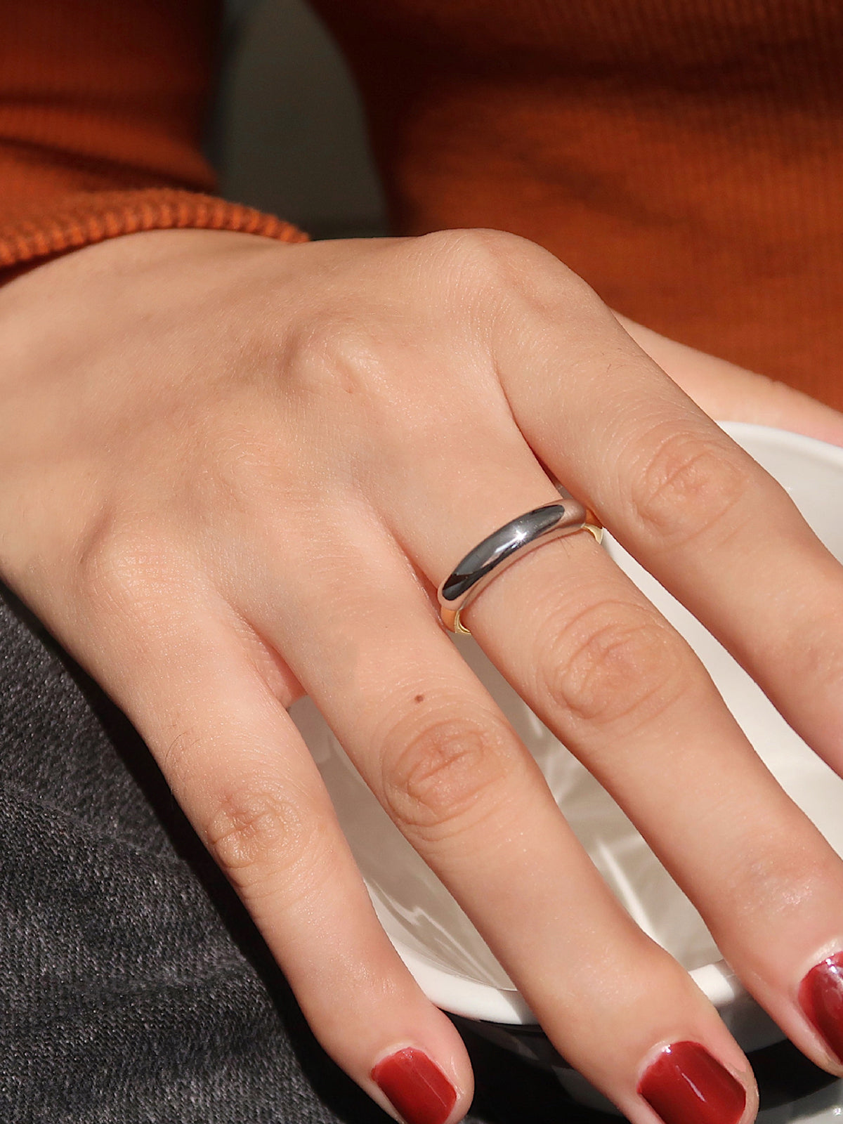 İki Renkli Parlak Halka Yüzük