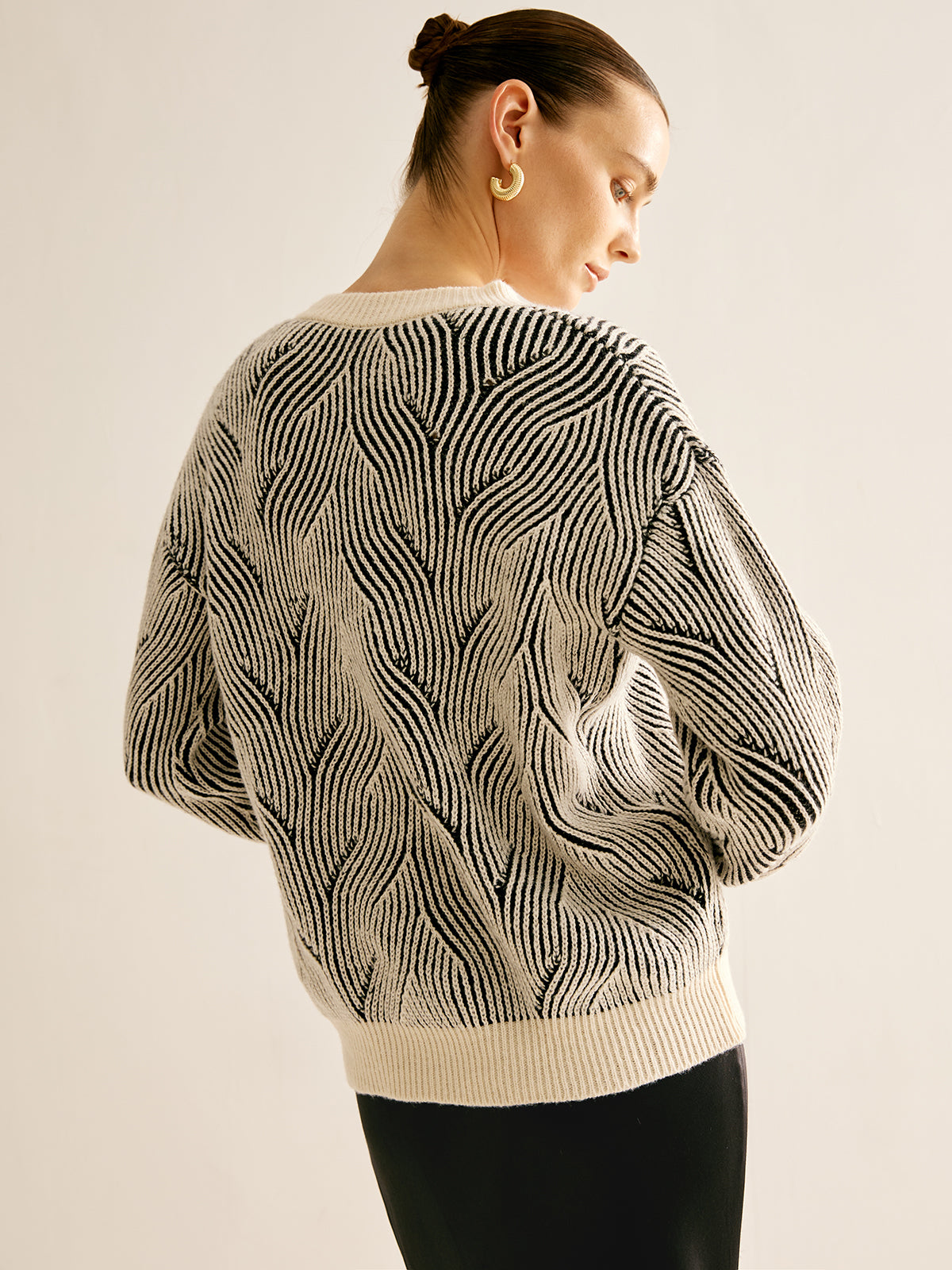 Yuvarlak Yaka İki Renkli Kazak