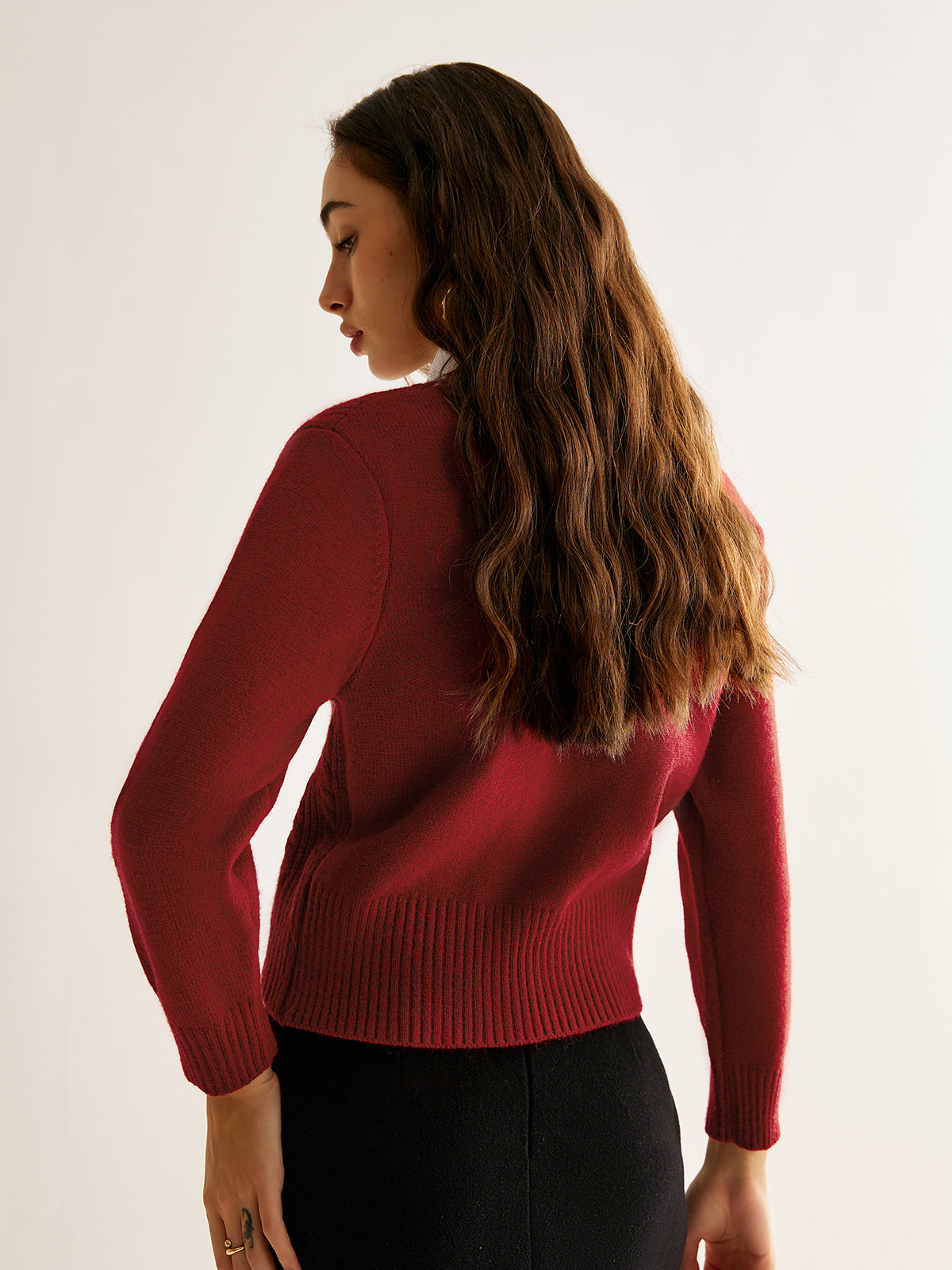 Kontrast Yaka Örgü Kısa Hırka