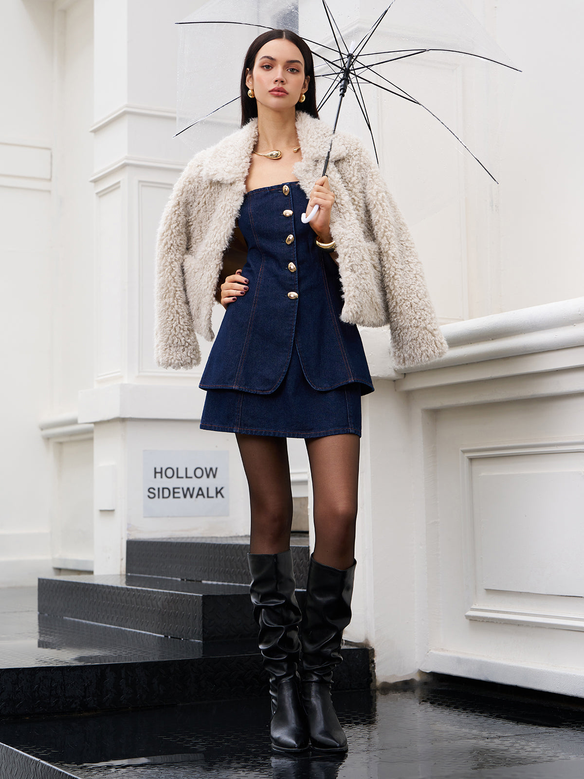 Düğmeli Bölünmüş Kot Tüp Üst