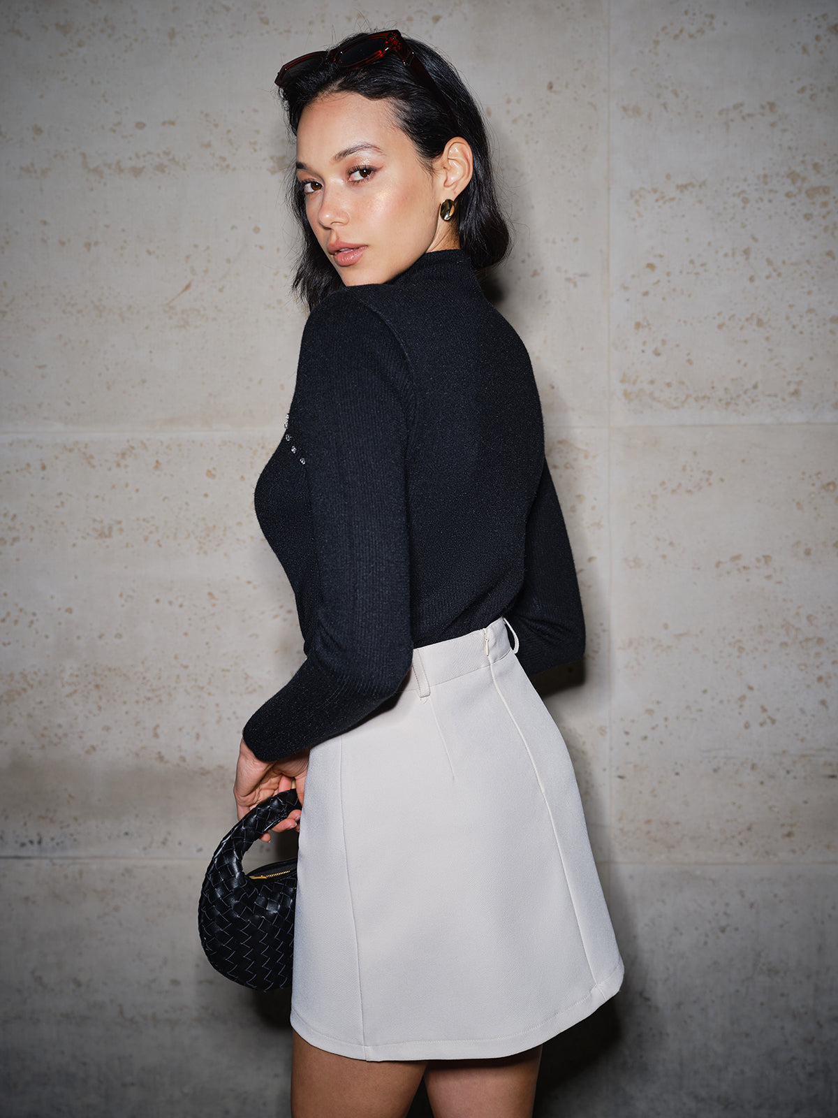 Kesik Boncuklu İnce Kaburga Kazak