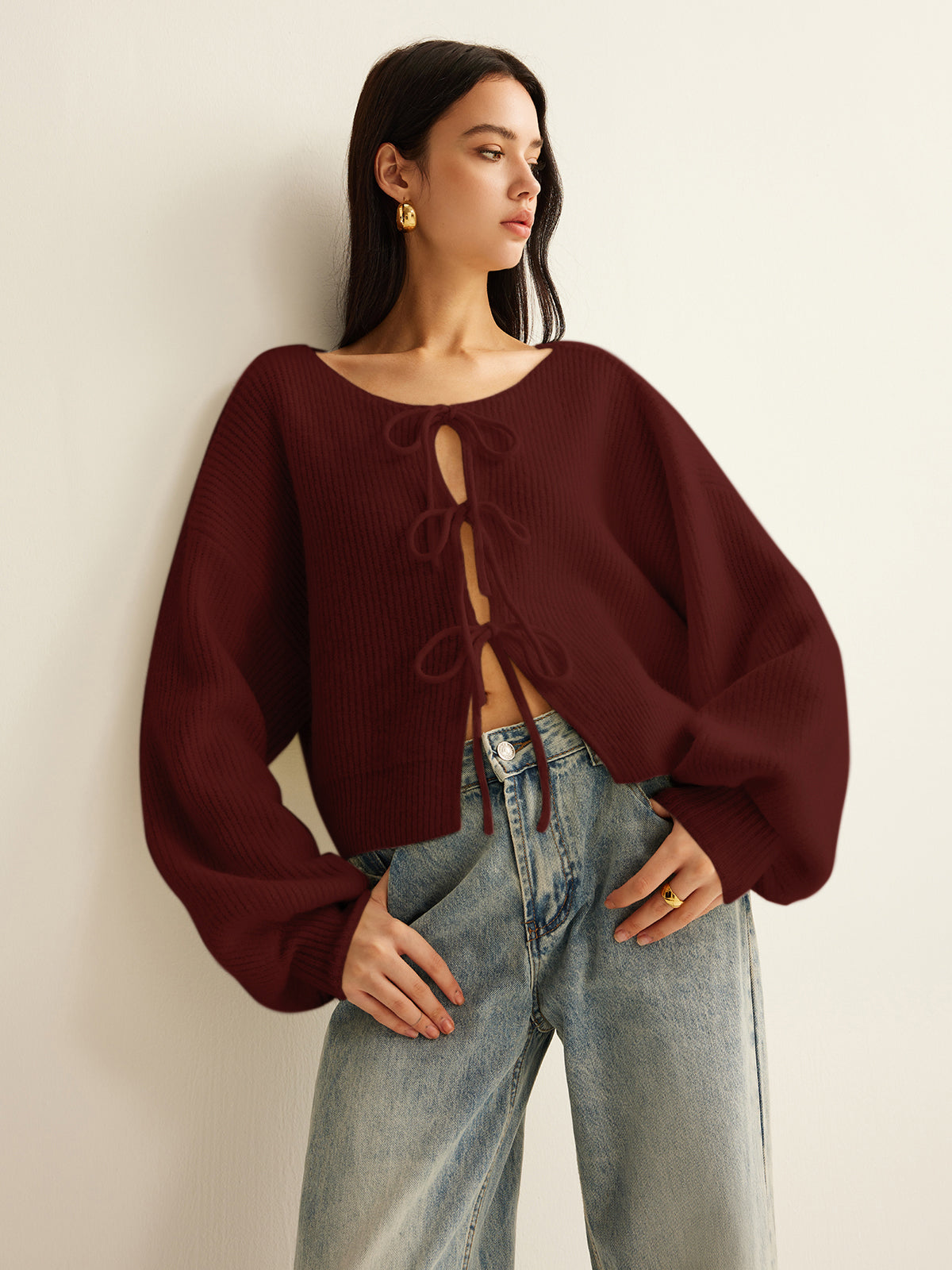 Yün Karışımlı Önden Bağlamalı Hırka