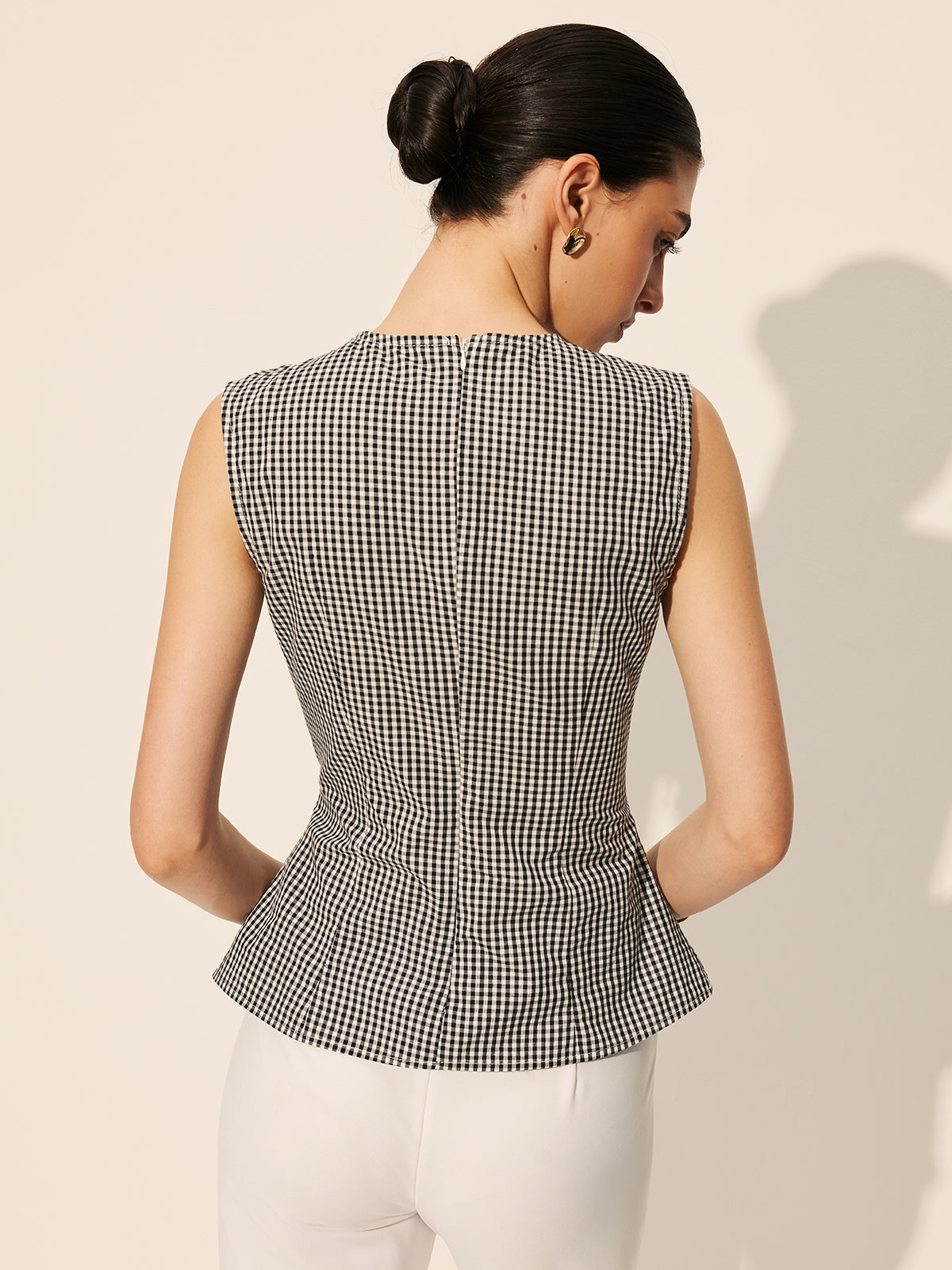 Gingham Büzgülü Kolsuz Üst