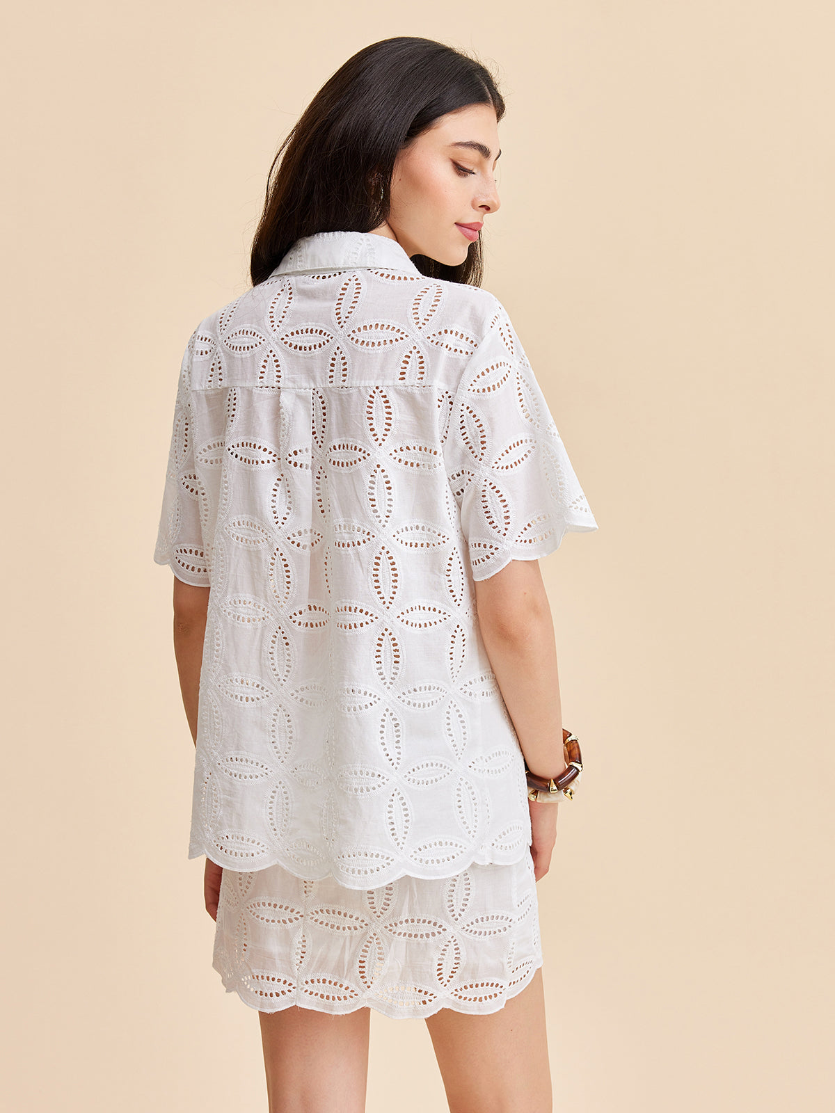 Yarı Şeffaf Pamuklu İğne Oyası İşlemeli Etek Takımı