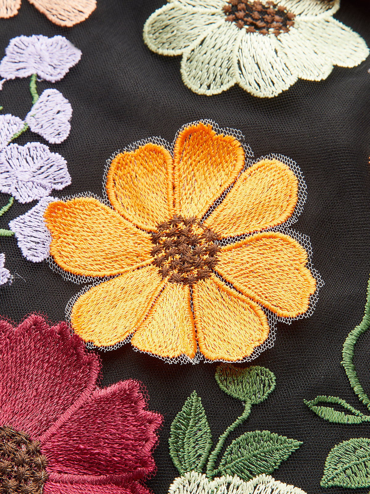 Renkli Çiçek İşlemeli File Elbise