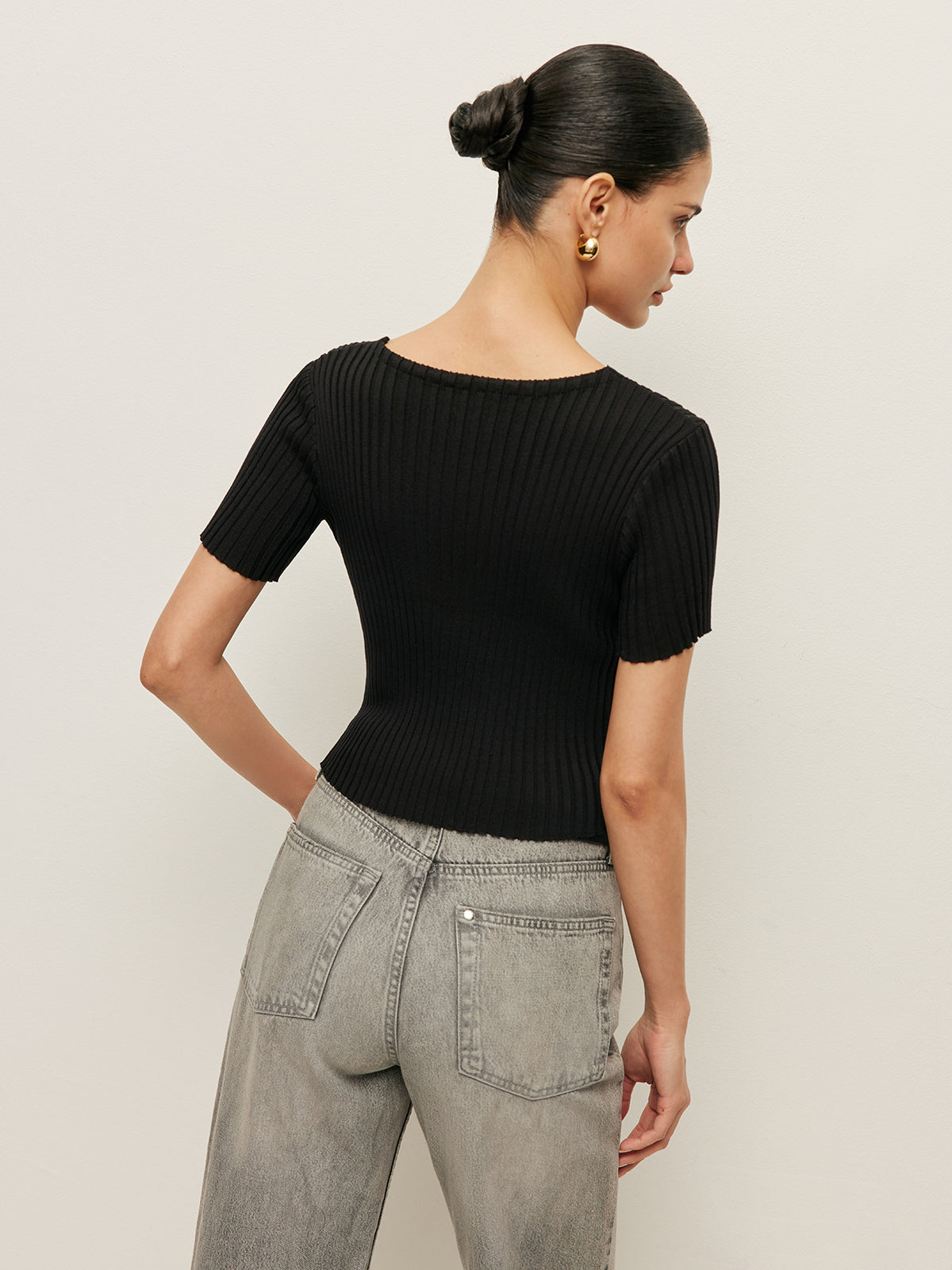 Ribanalı Ön Bağlamalı Kısa Kollu Üst