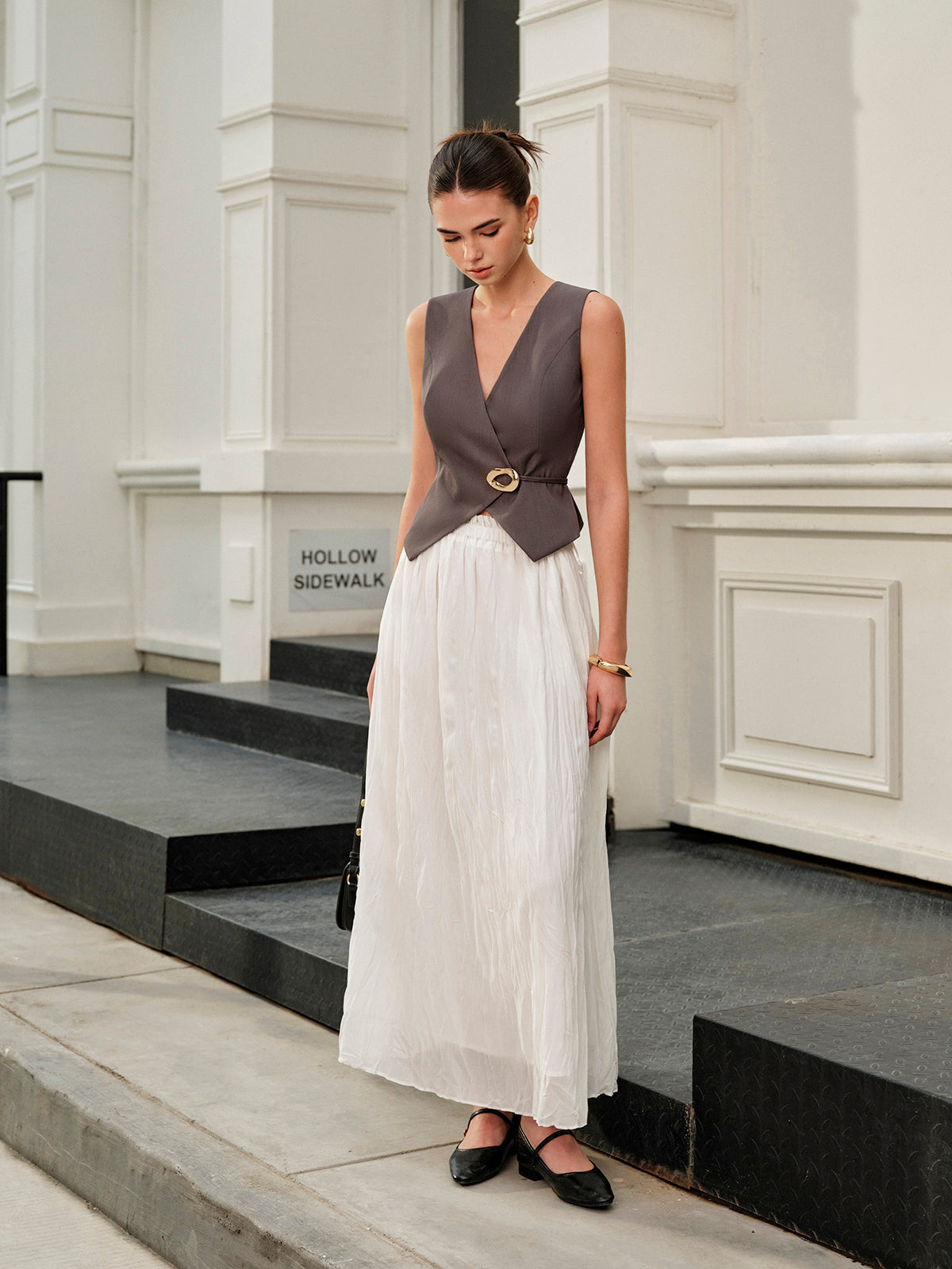 Elastik Bel Pileli Uzun Etek