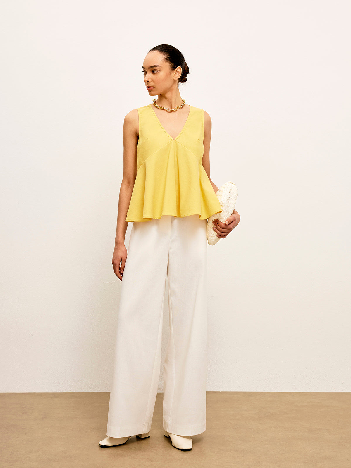 Pamuk ve Keten V Yaka Peplum Üst