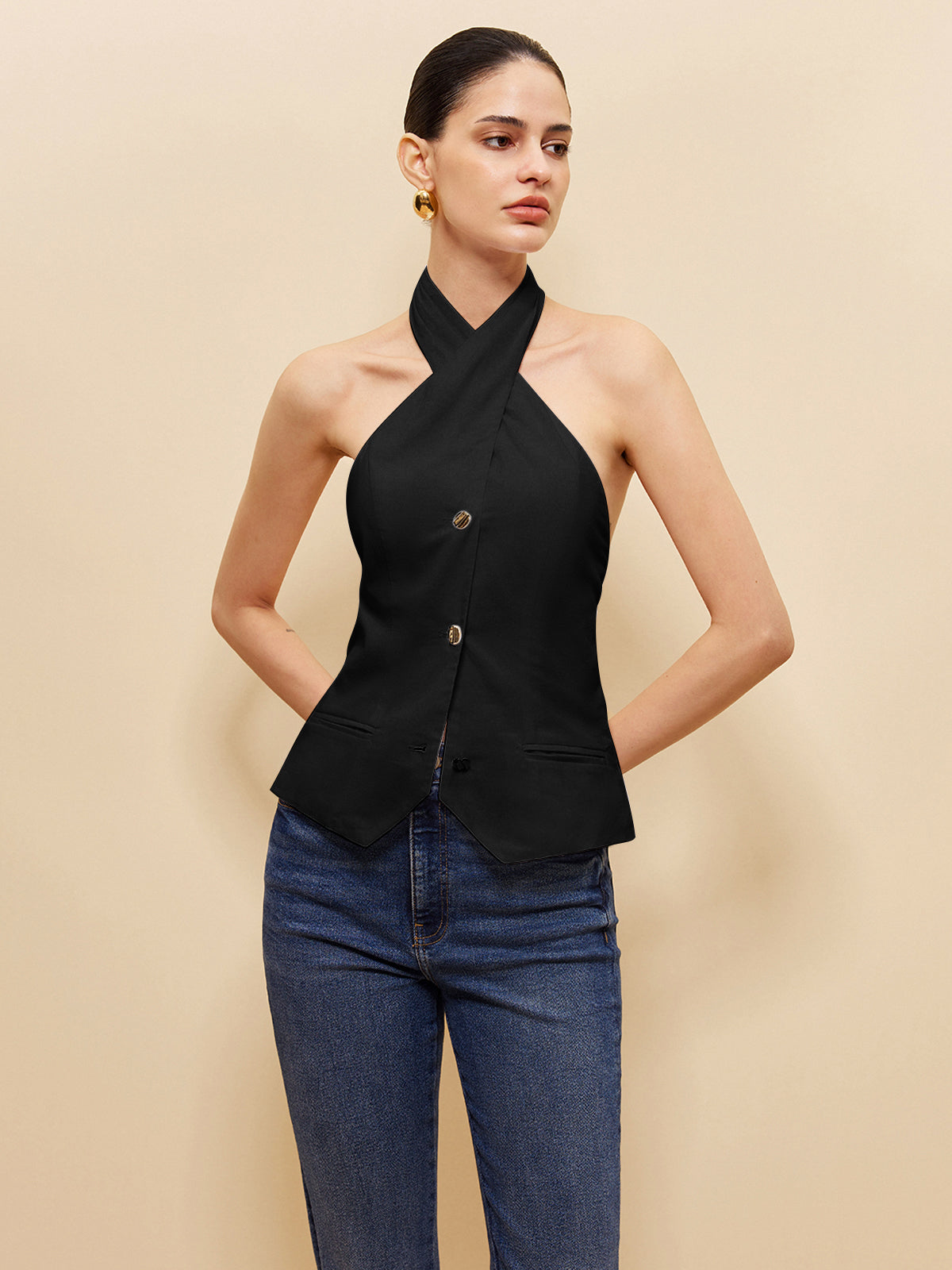 Keten ve Pamuklu Çapraz Askılı Üst