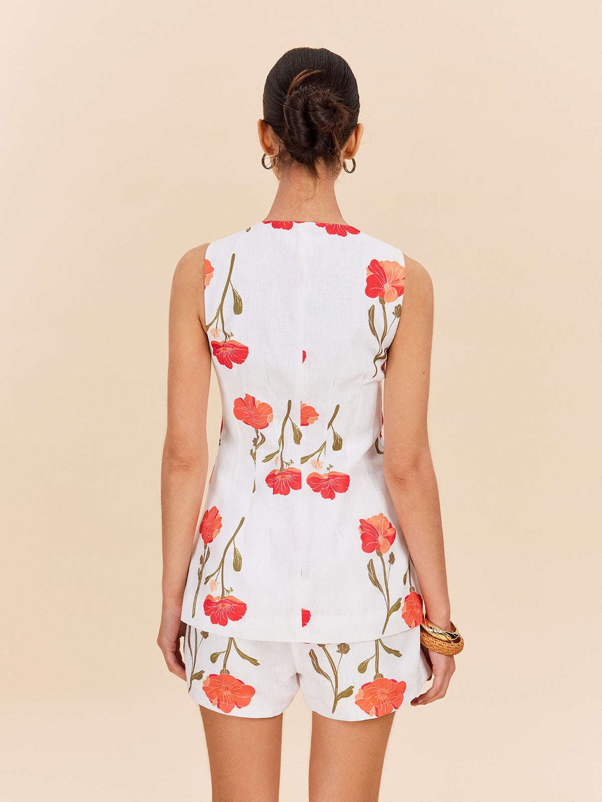 Çiçekli Önü Düğmeli Şort Takımı