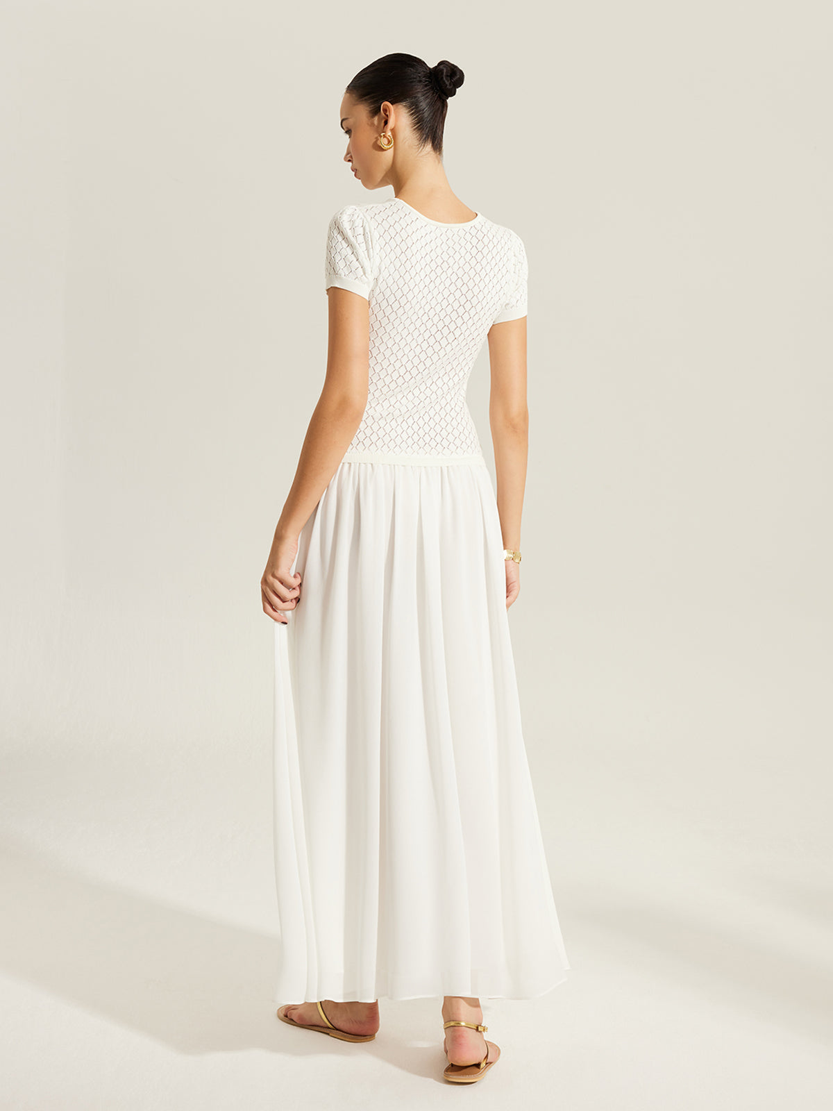 Şeffaf Panelli Önü Düğmeli Örgü Elbise