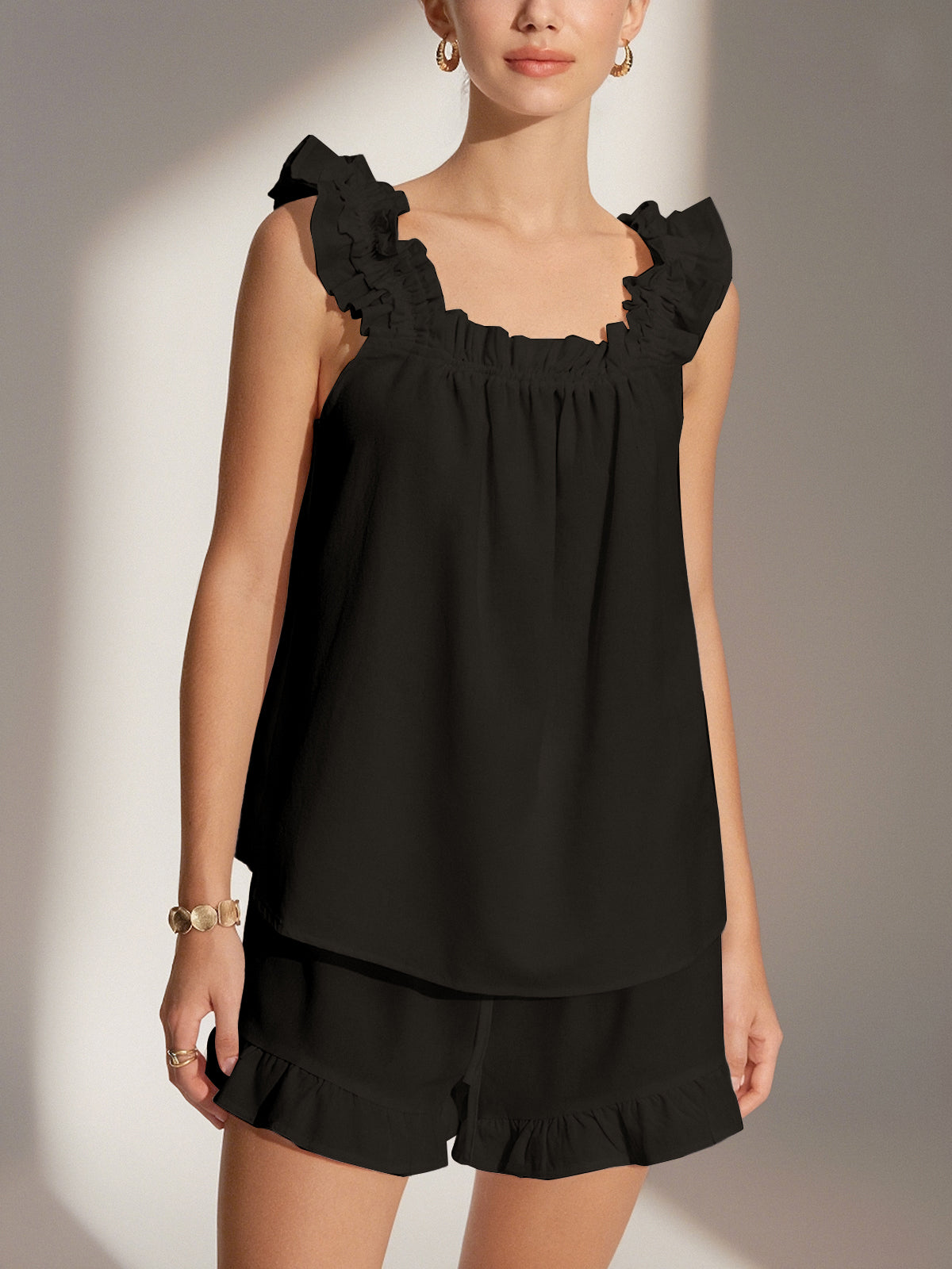 Saf Pamuklu Volanlı Şort Takımı