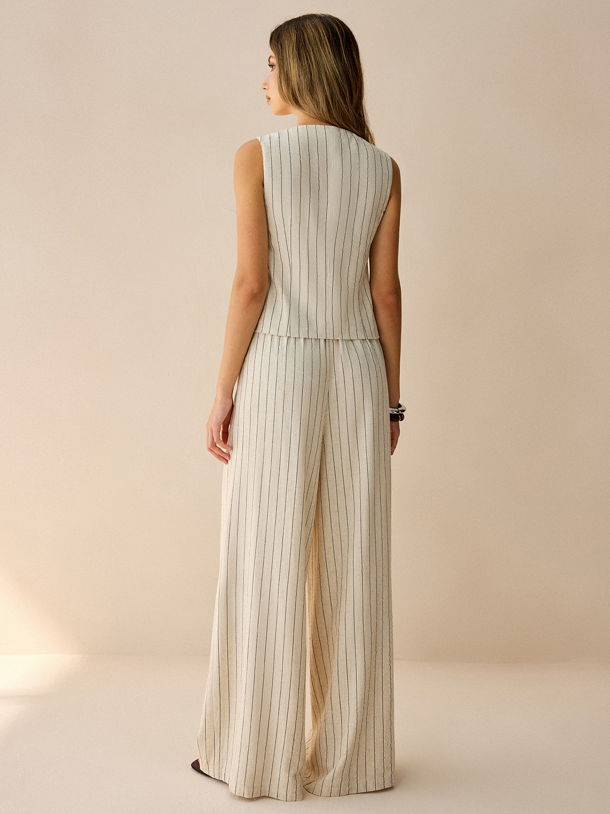 Çizgili Kolsuz Yelek ve Pantolon Takımı