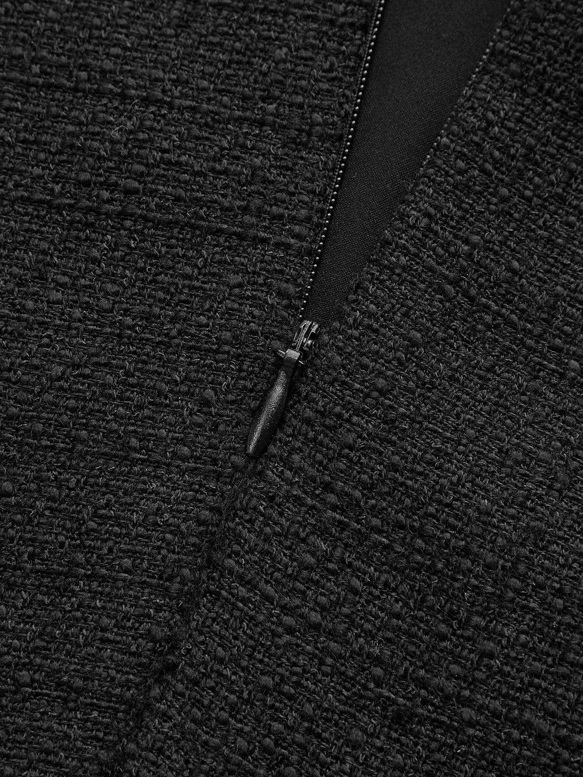 Tweed Örgülü Halat Yaka Kısa Kollu Elbise