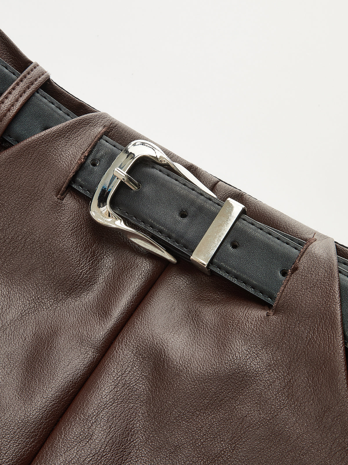 PU Deri Kemerli Mini Etek