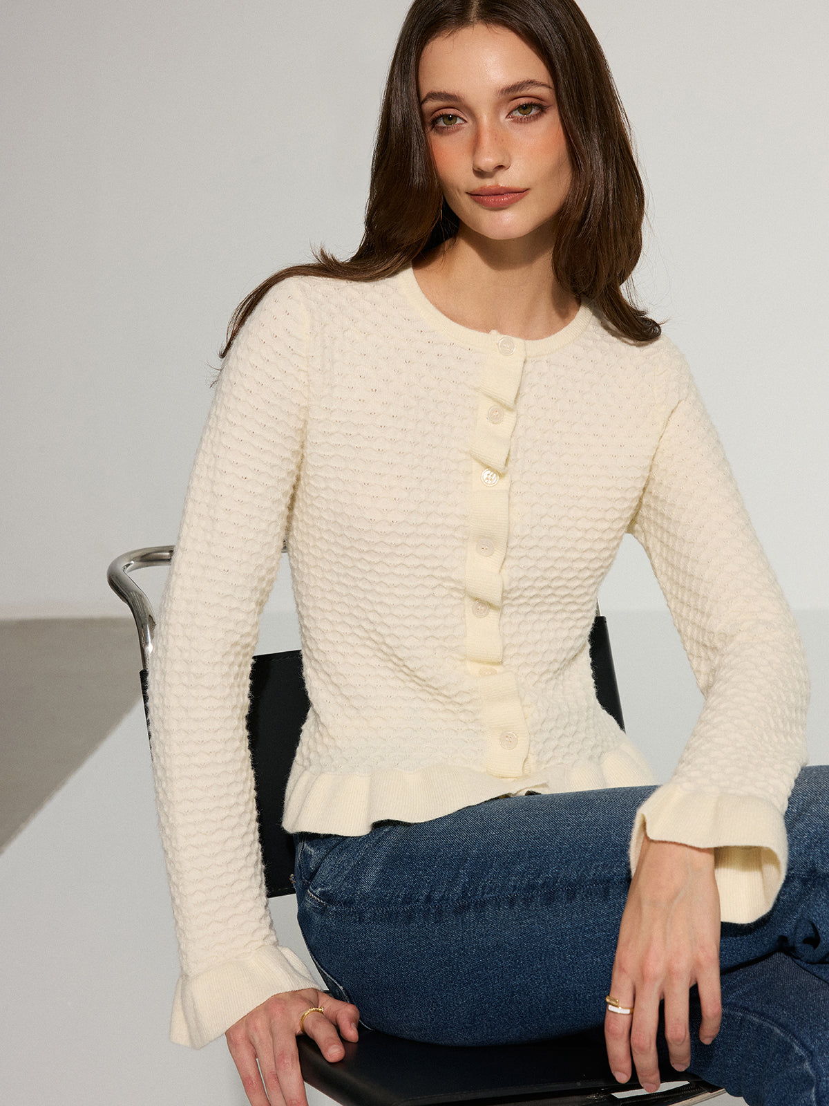 Dokulu Volanlı Örgü Üst