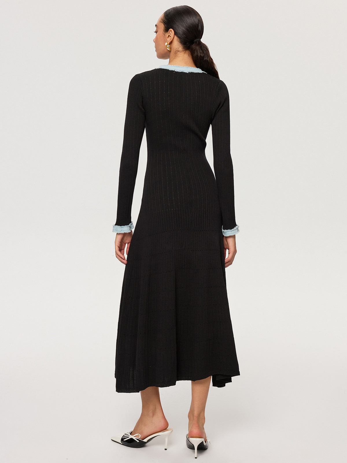 Kot Panelli Örme Uzun Elbise