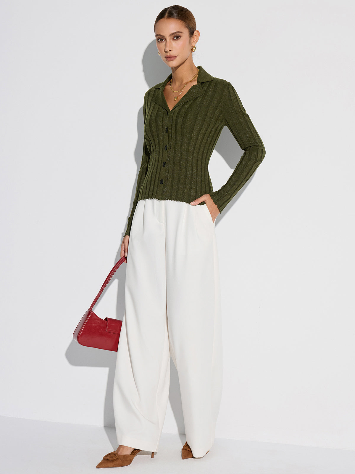 Yaka Dokulu Düğmeli Yün Karışımlı Kazak