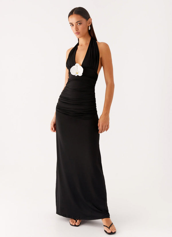 Adalie Halter Yaka Midi Elbise - Siyah