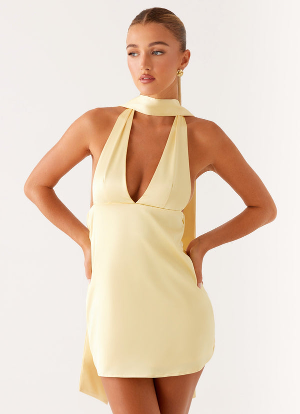 Alicia Saten Askılı Mini Elbise - Pastel Sarı