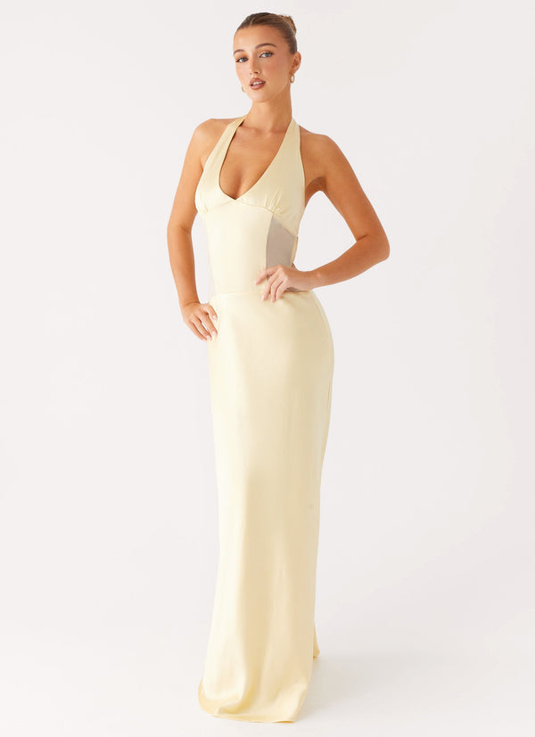 Ambre Mesh Panel Maxi Elbise - Sarı