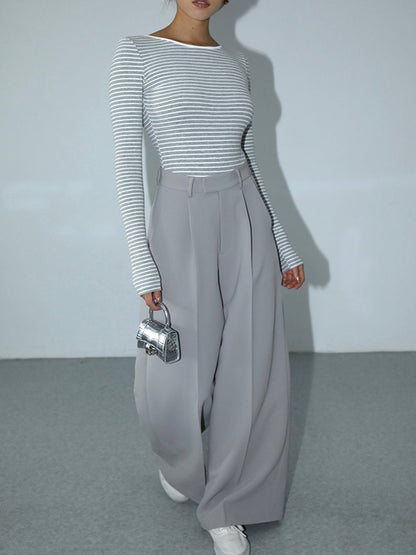 Açık Sırtlı Çizgili Uzun Kollu Bodysuit