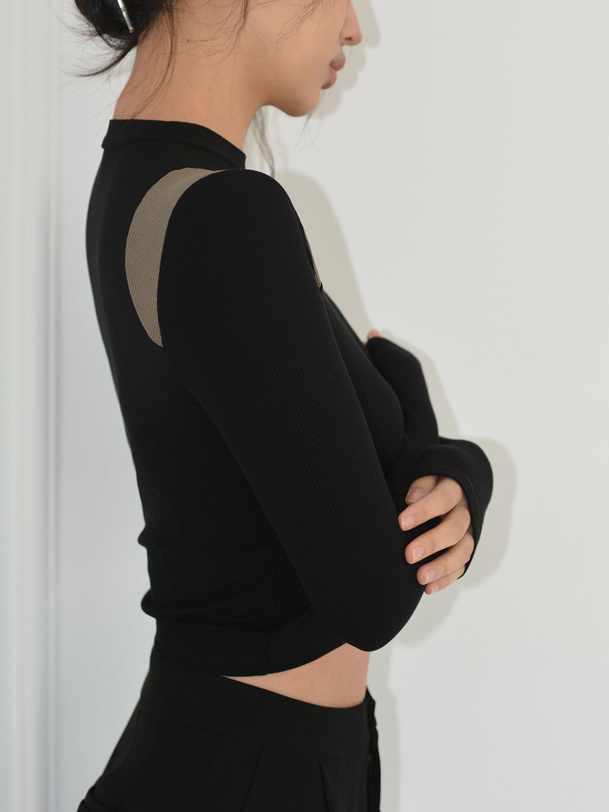 Omuz Kontrast Uzun Kollu Gömlek