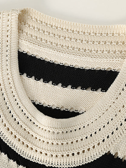 Gözlü Çizgili Kısa Örme Elbise