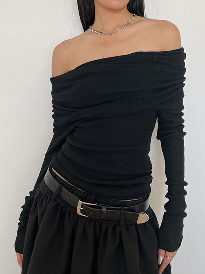 Yarı Şeffaf Katlı Omuzdan Açık Gömlek