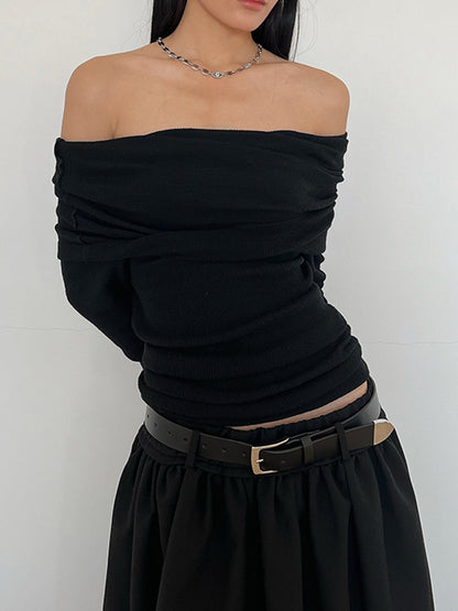 Yarı Şeffaf Katlı Omuzdan Açık Gömlek