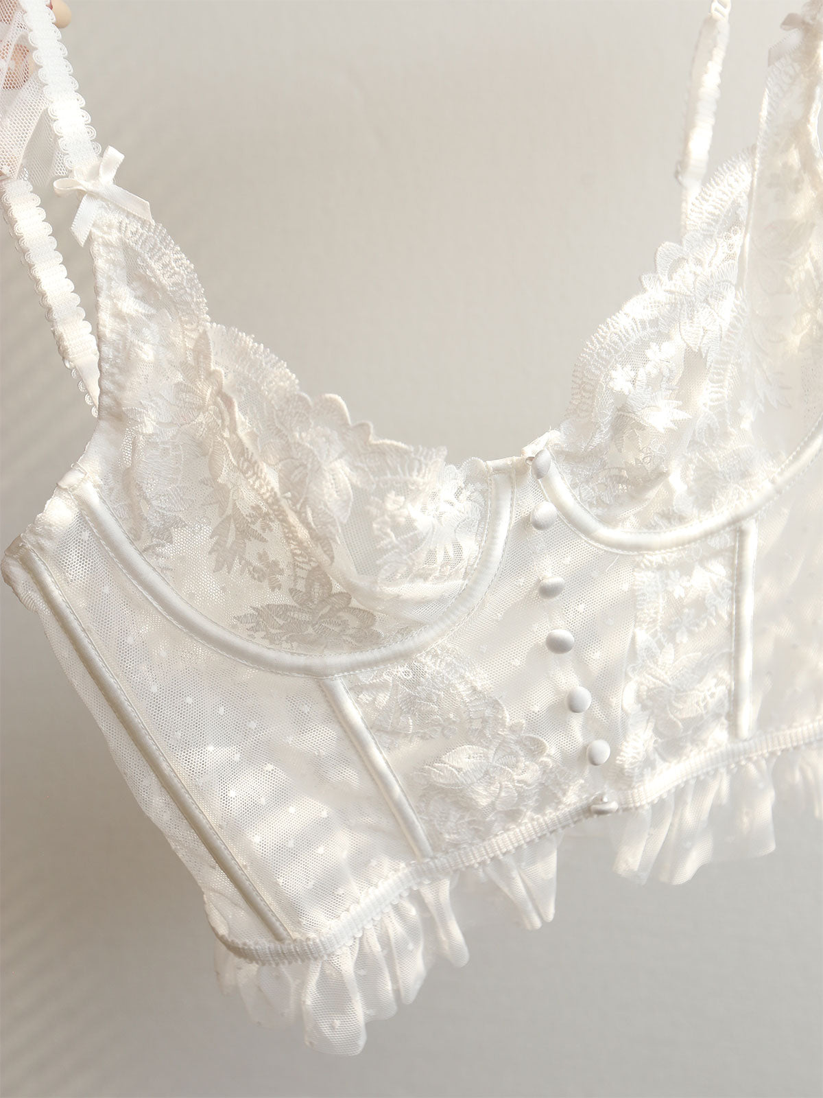 Çiçekli Şeffaf Dantel File Korse Kısa Üst