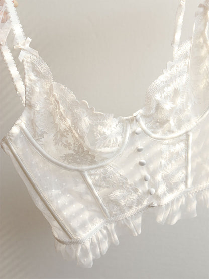 Çiçekli Şeffaf Dantel File Korse Kısa Üst