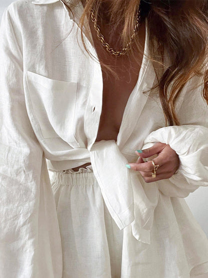 Ege İki Parça Çift Çizgili Şort Takımı