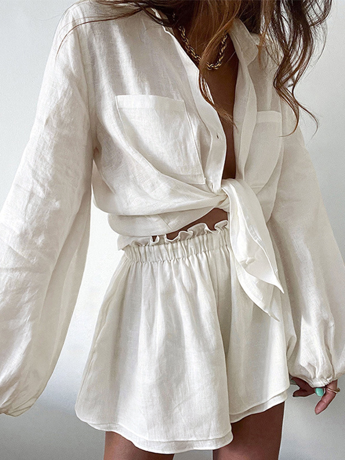 Ege İki Parça Çift Çizgili Şort Takımı