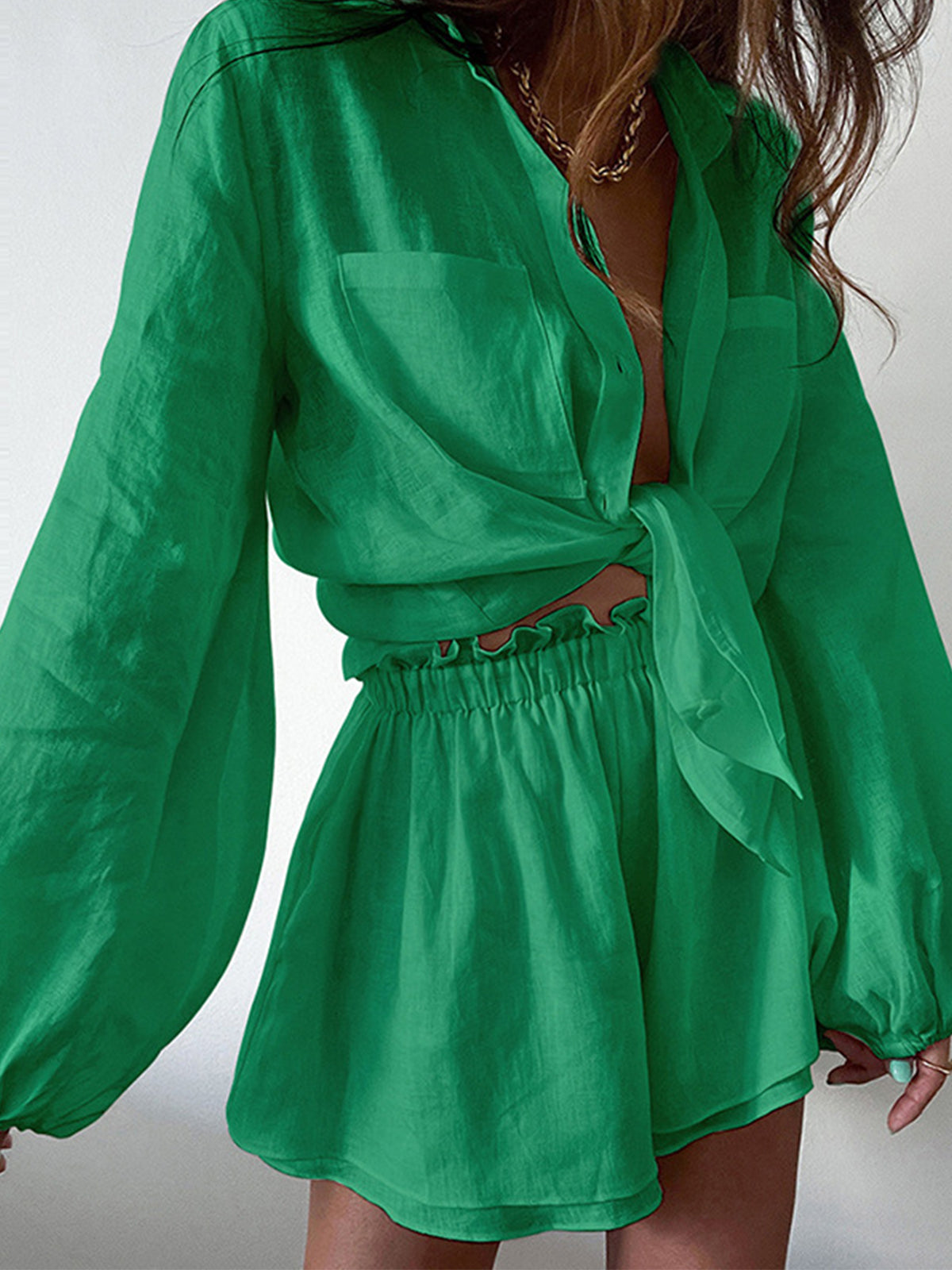 Ege İki Parça Çift Çizgili Şort Takımı