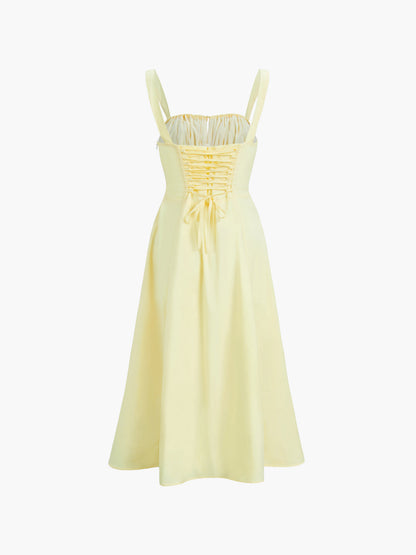 Büzgülü Bardak Detaylı Uzun Yaz Elbisesi