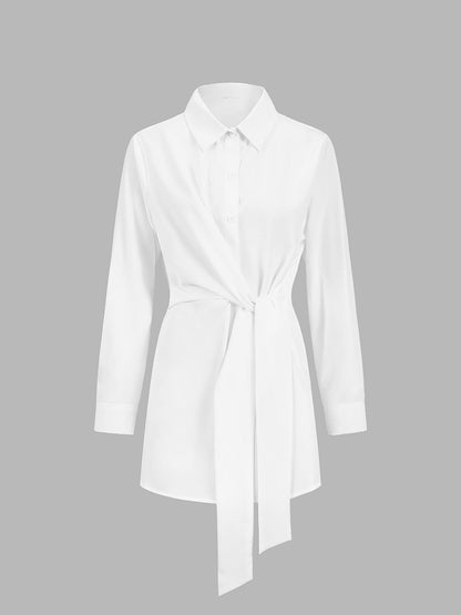 Yarı Şeffaf Düğmeli Bağcıklı Uzun Gömlek