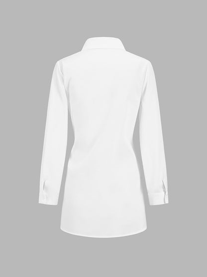 Yarı Şeffaf Düğmeli Bağcıklı Uzun Gömlek