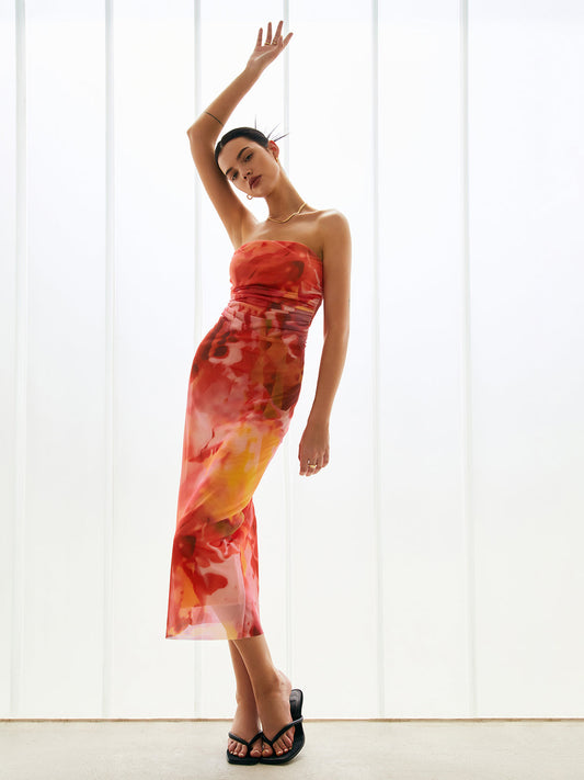 Yarı Şeffaf File Midi Tüp Elbise