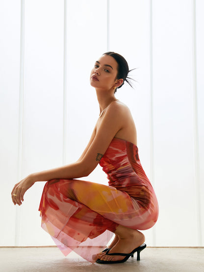 Yarı Şeffaf File Midi Tüp Elbise