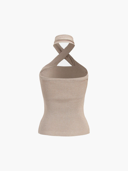 Kestane Halter Kaburga Örgü Üst