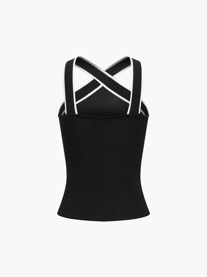 Kontrast Kesim Askılı Örgü Üst