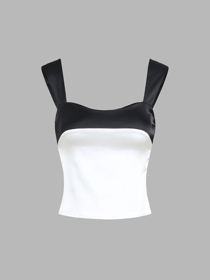 Yarı Şeffaf İki Renkli Saten Bağcıklı Fermuarlı Üst