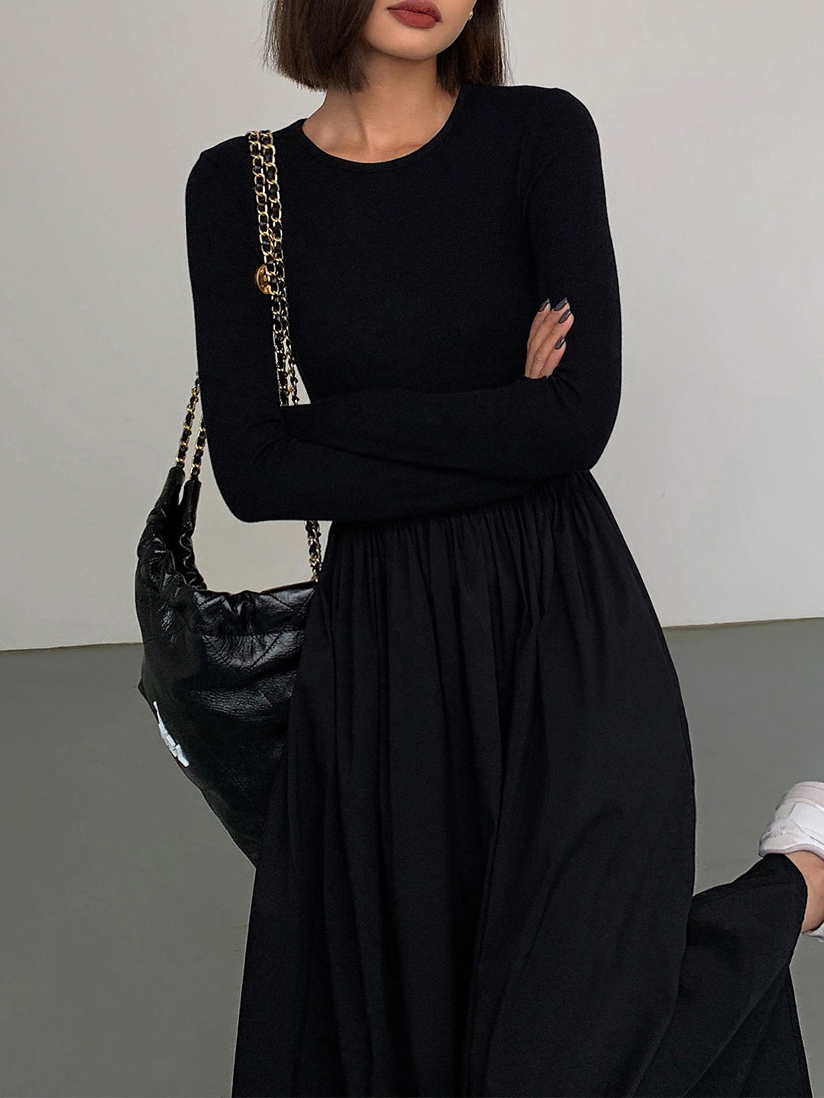 Leisure Pockets Uzun Kollu Uzun Elbise