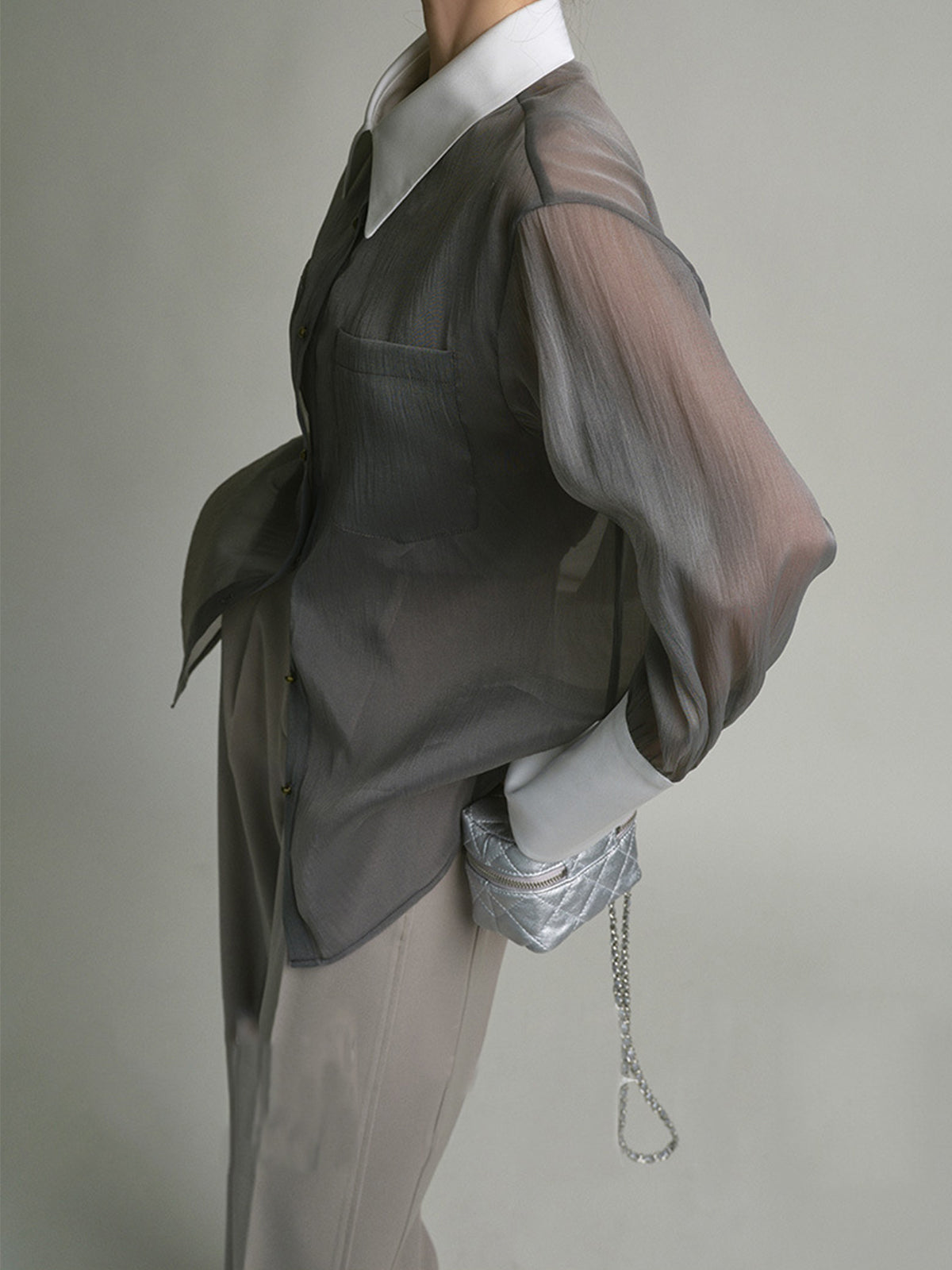 Yarı Şeffaf Günlük Transparan Gömlek ve Atlet Üst