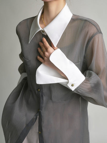 Yarı Şeffaf Günlük Transparan Gömlek ve Atlet Üst