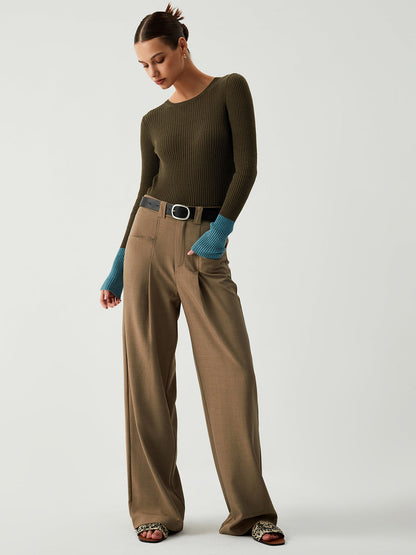 Kontrast Kollu Etek Ucu Uzun Kollu Örgü Üst